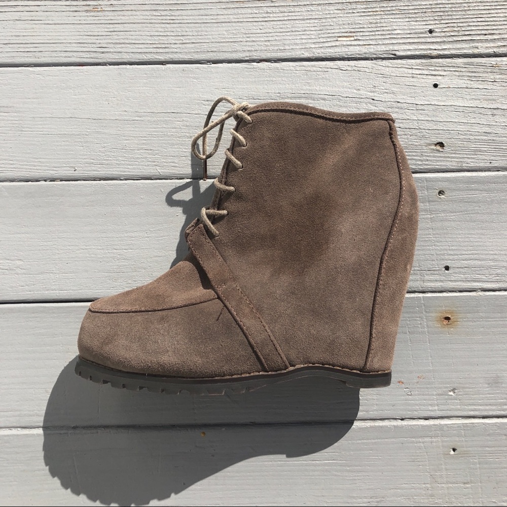 Aldo taupe Nubuck suede lace up wedge booties 7 - Picture 6 of 8